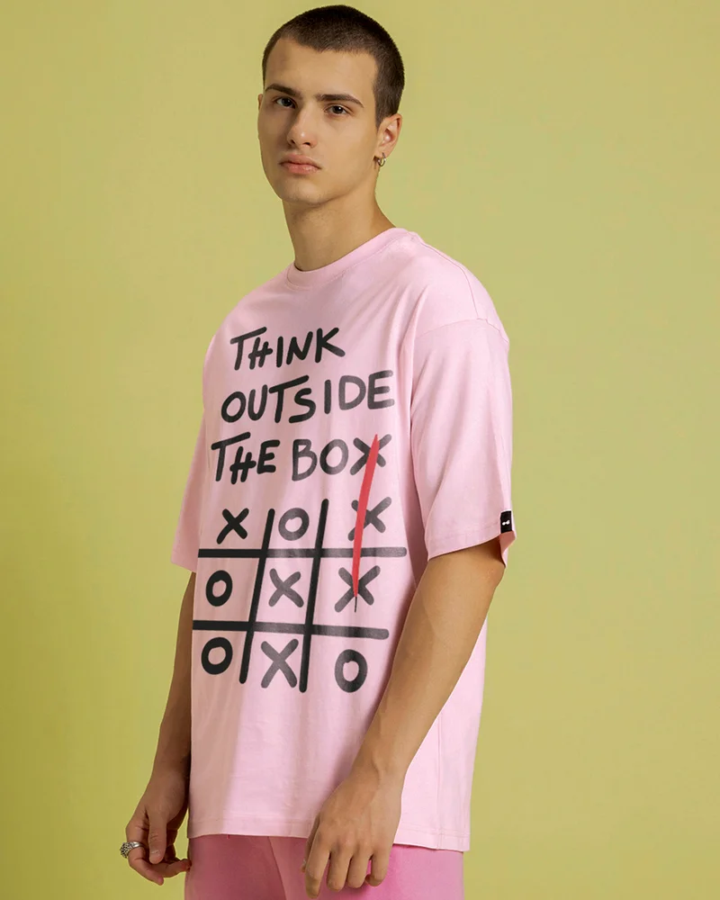بيواكوف Men's Pink Think Outside Typography Oversized T-shirt